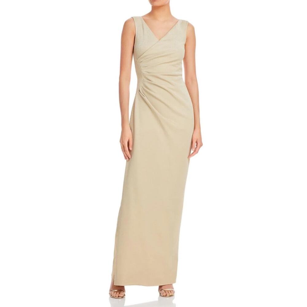 Chiara Boni La Petite Robe Golden Dew Metallic Alkali Maxi Sheath Gown Sz 8 NWT